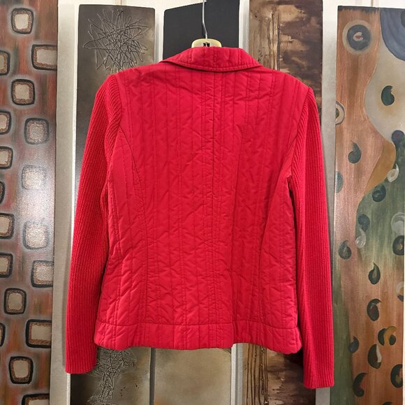 Sigrid Olsen Red Quilted Jacket with knit sleeves.  Size Petite Small - Picture 3 of 4
